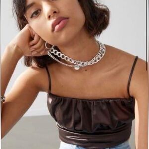 H&M Satin Brown Ruched Top